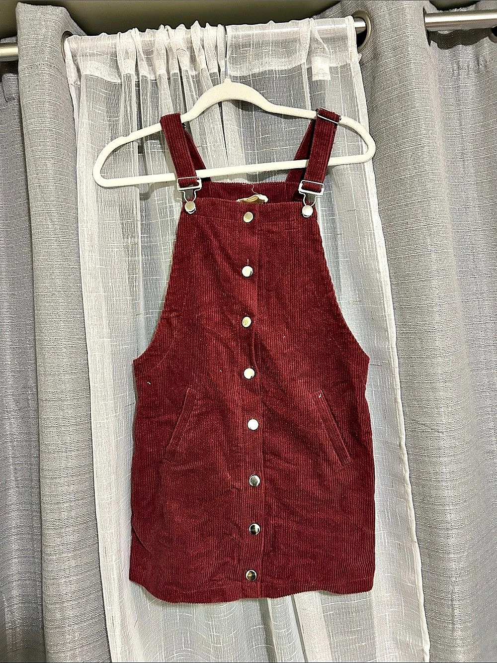 Harper Corduroy Overall Mini Dress in Red Size Small